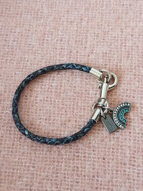 Coach Friendship Bracelet--Braided Snakeskin Leather with Rainbow Charm
